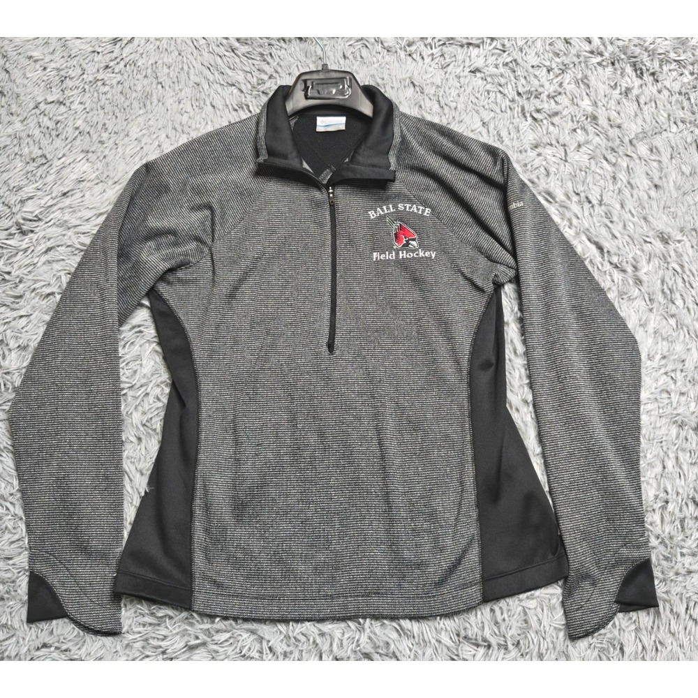 Columbia Ball State Pullover Jacket Womens Large Field Hockey Gray Fleece Zip
